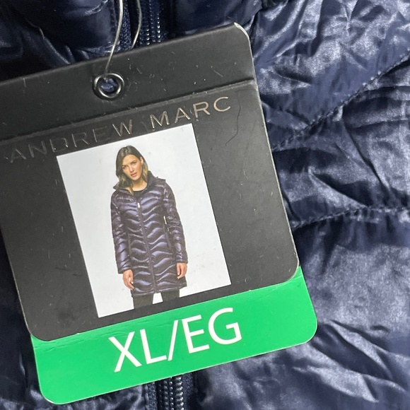 NWT ANDREW MARC Navy Blue Packable Goose Down Long Puffer Coat Womens XL #1247 - Picture 9 of 12